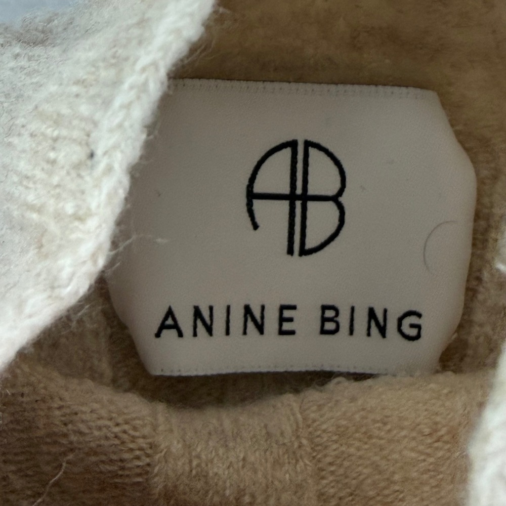 Anine Bing Beige 100% Wool Ribbed Mock Neck Midi Dress Small A-02-3183-280 - Picture 2 of 10